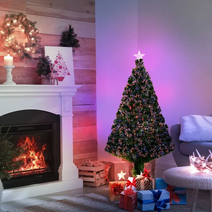 Pre-lit Fibre Optic Christmas Tree Artificial Holiday Décor LED Metal Stand