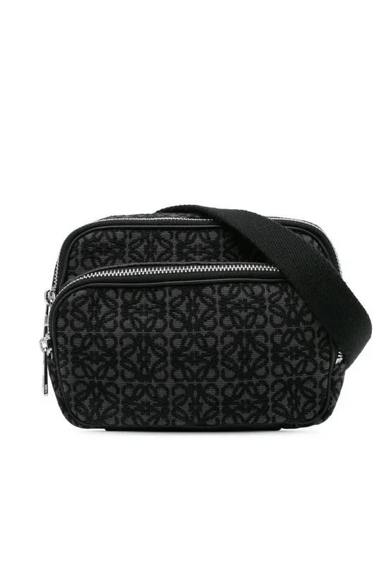 Preloved Anagram Pattern Crossbody Bag- Black