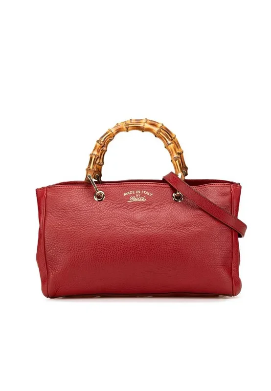 Preloved Bamboo Shopper Tote Medium Leather- Red Satchel