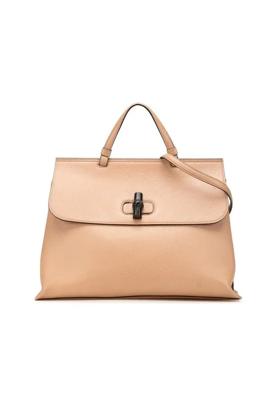 Preloved Bamboo Top Handle Bag Leather- Brown Satchel