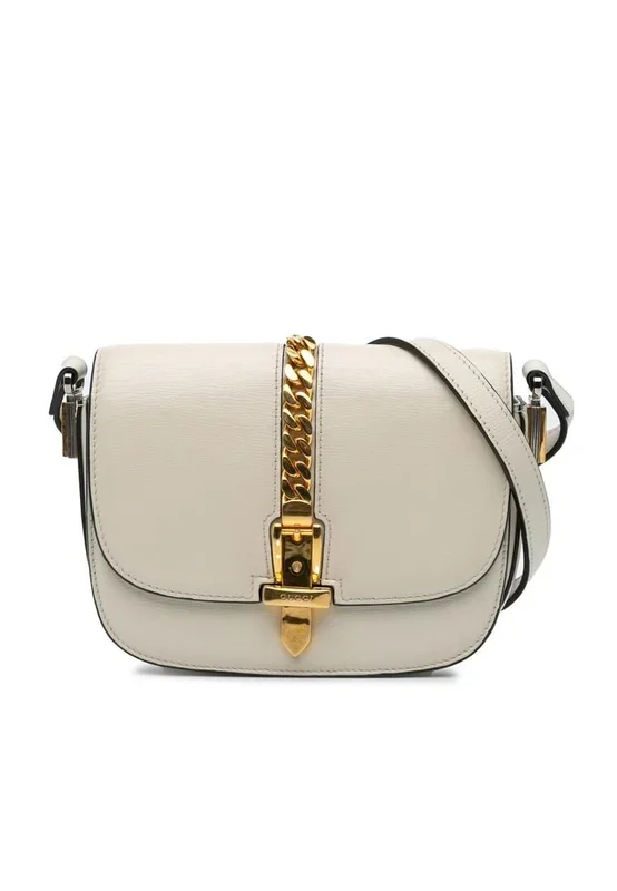 Preloved Chain Detail Leather Crossbody- White Crossbody Bags