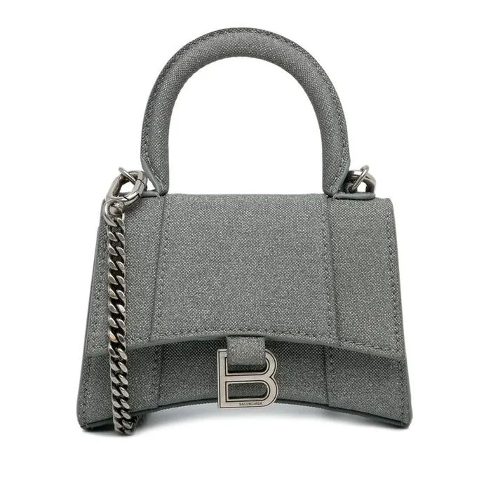 Preloved Elegant Hourglass Top Handle Bag with Chain- Gray