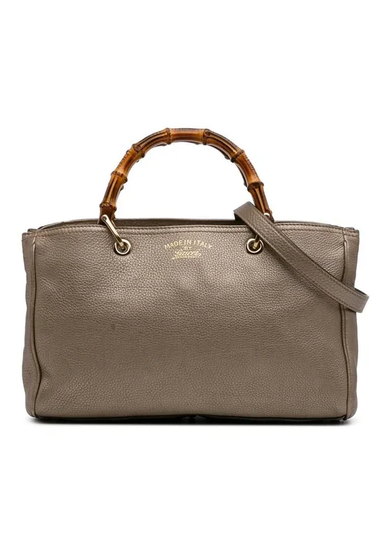 Preloved Elegant Leather Handbag with Distinctive Handle- Gold