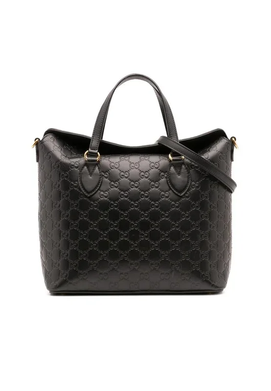 Preloved Embossed Leather Tote- Black Satchel