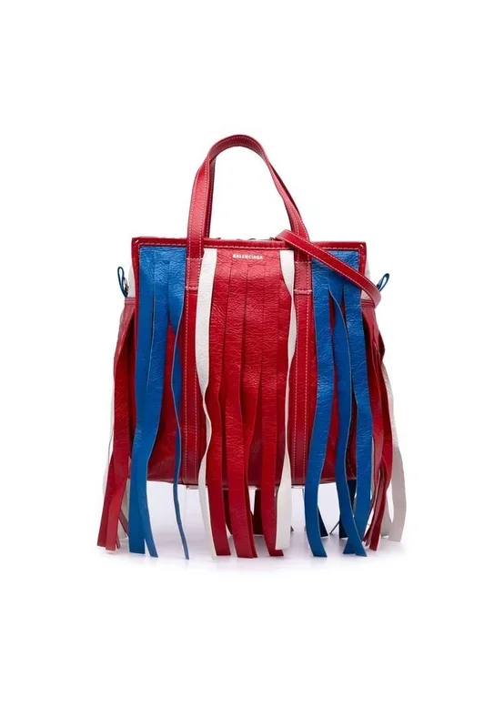 Preloved Fringed Leather Tote Bag- Red Satchel