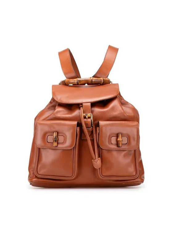 Preloved Leather Backpack with Top Handle- Brown