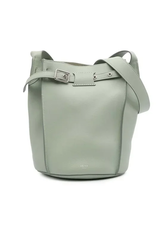 Preloved Leather Bucket Bag with Adjustable Shoulder Strap-