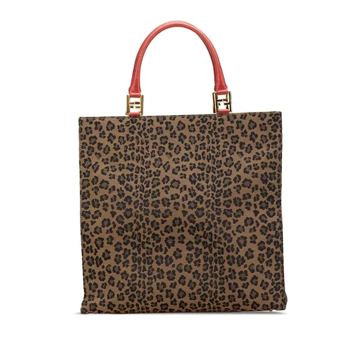 Preloved Leopard Print Tote- Brown Tote Bags
