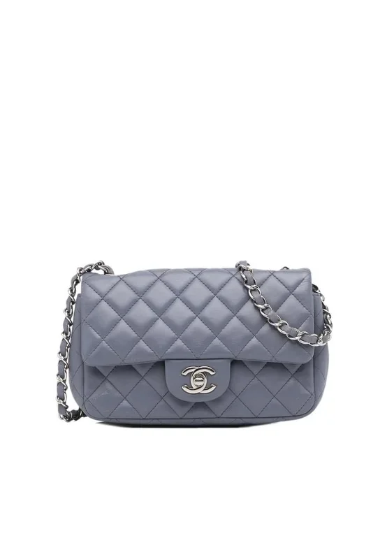 Preloved Mini Quilted Lambskin Flap Bag- Gray Crossbody Bags