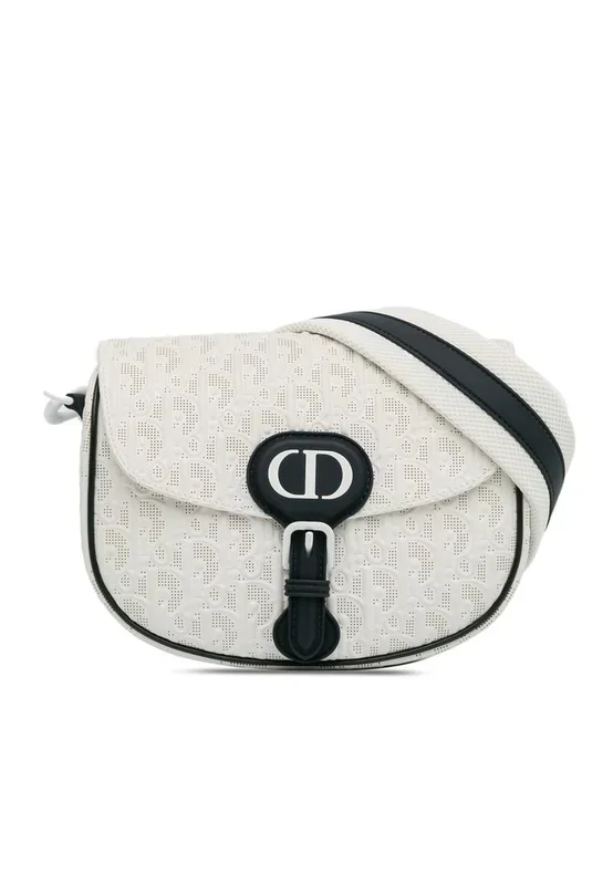 Preloved Perforated Leather Bobby Flap- White Crossbody Bags