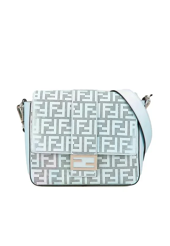 Preloved Perforated Leather Crossbody- Blue Crossbody Bags