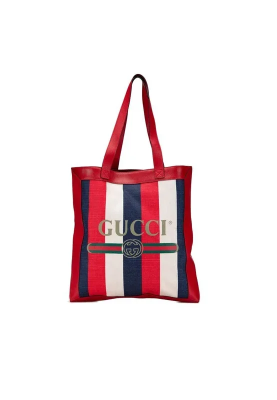 Preloved Striped Canvas Tote Bag- Red