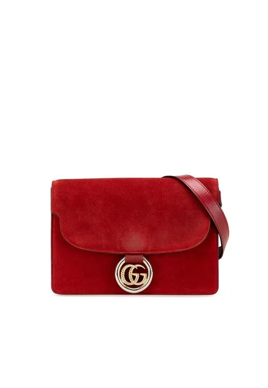 Preloved Suede Crossbody Bag with GG Logo- Red