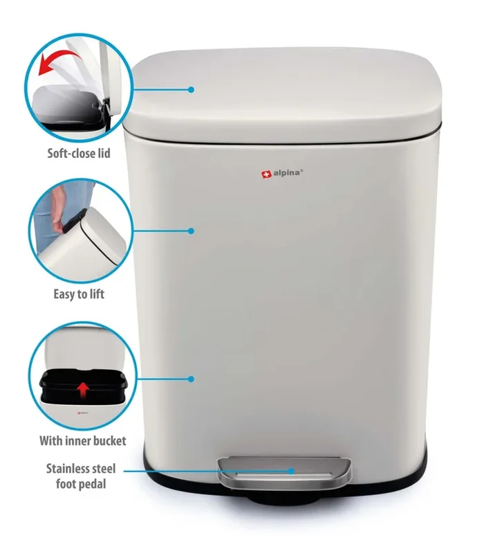Premium 5L Stainless Steel Pedal Bin Soft Close Lid Bathroom Home Office Kitchen