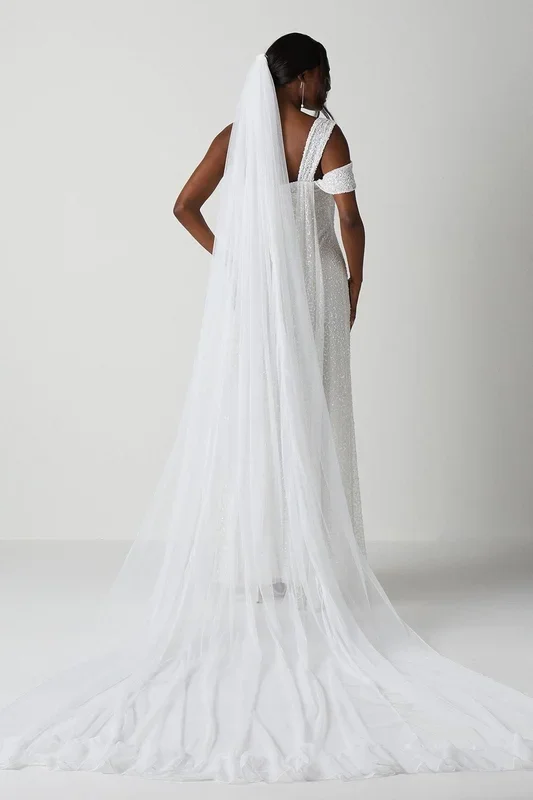 Premium Ruffle Hem Soft Tulle Cathedral Length Veil