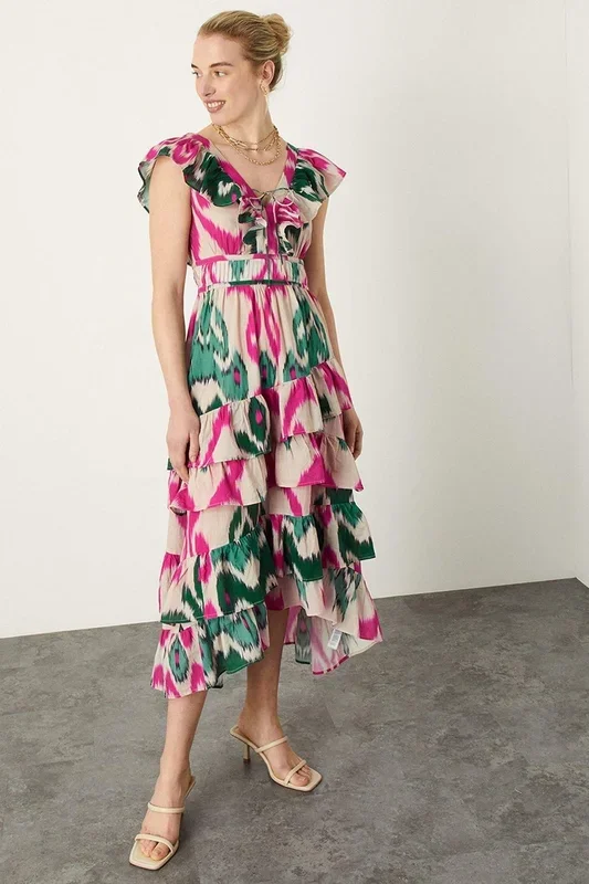 Premium Tiered Ruffle Ikat Dress