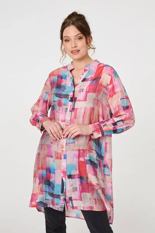 Printed Long Sleeve Semi Sheer Shirt