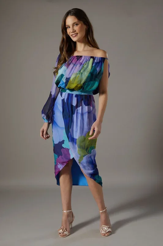 Printed One Shoulder Wrap Skirt Dress