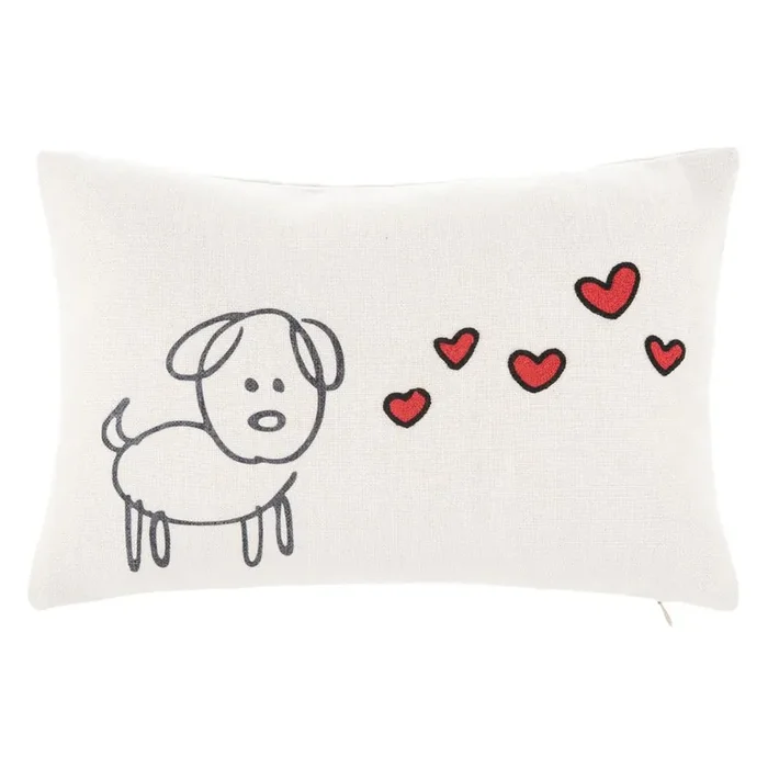 Puppy Love Pillow, Cream/Red