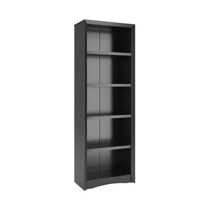 Quadra 71″ Tall Bookcase in Black Faux Woodgrain Finish