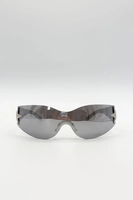 Racer Sunglasses with Star Hinge Detail in Silver