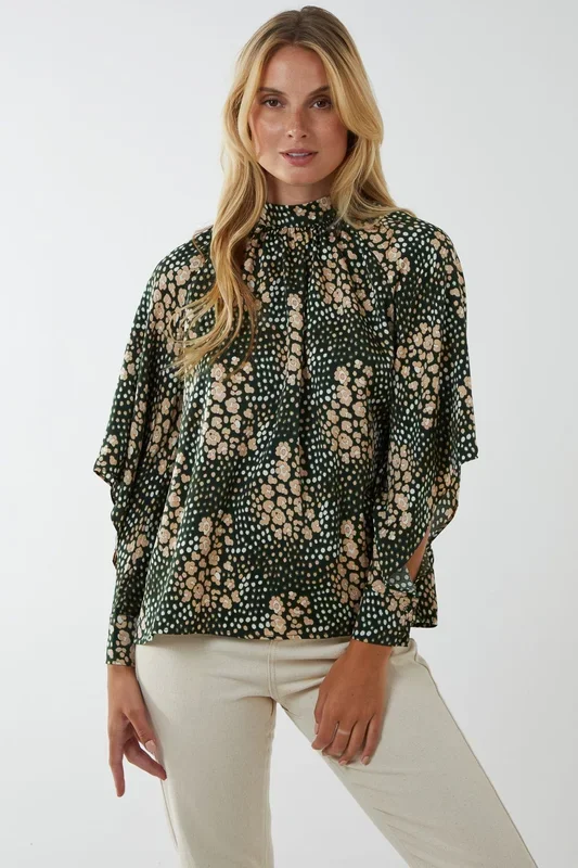 Raglan Cut Out Sleeve Volume Top