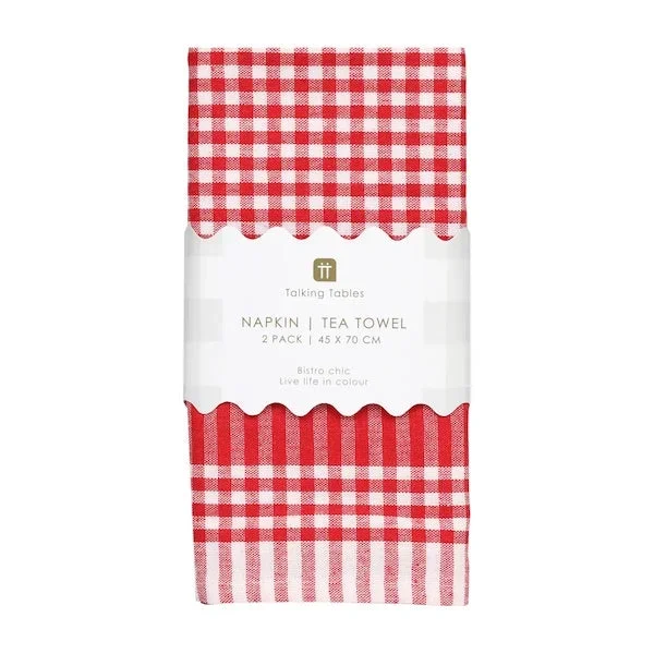 Red Gingham Fabric Napkins / Tea Towel