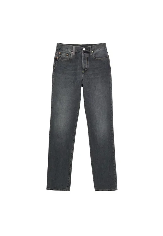 Regular Fit Dark Wash Denim Jeans with Crystal Logo- Gray Jeans