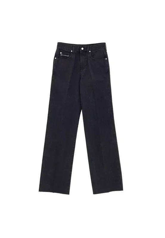 Relaxed Fit Denim Pants with Embossed Logo and Metal Detail-