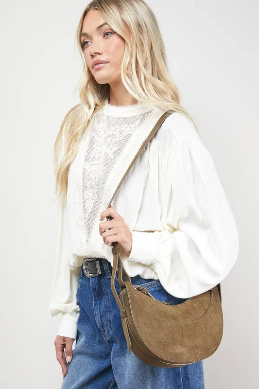 Relly Faux Suede Half Moon Crossbody Bag