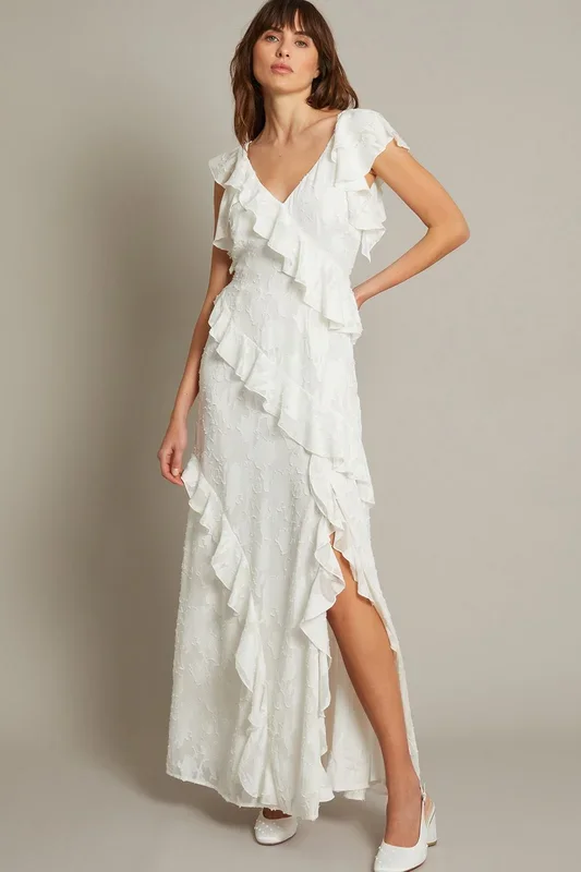 Remi V-Neck Ruffle Maxi Wedding Dress Ivory