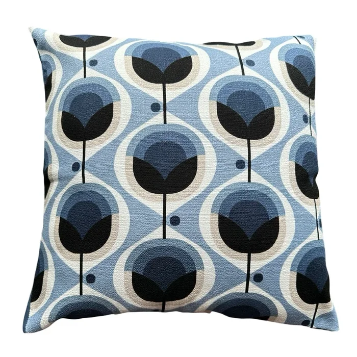 Retro Floral Blue Cushion Cover