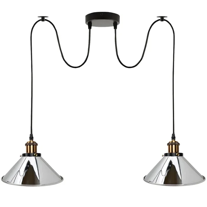 Retro Hanging Light | Cone Shade | Chrome | E27 Socket | Adjustable-2220
