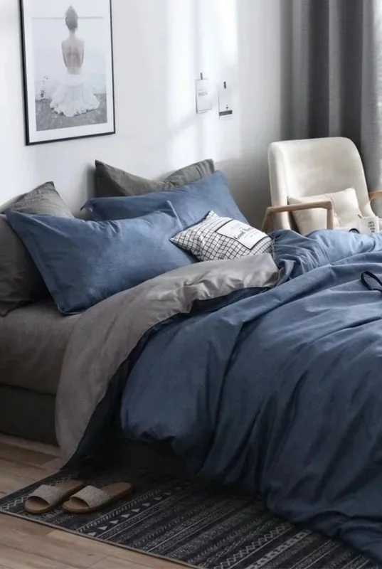 Reversible Blue Printed Duvet Set