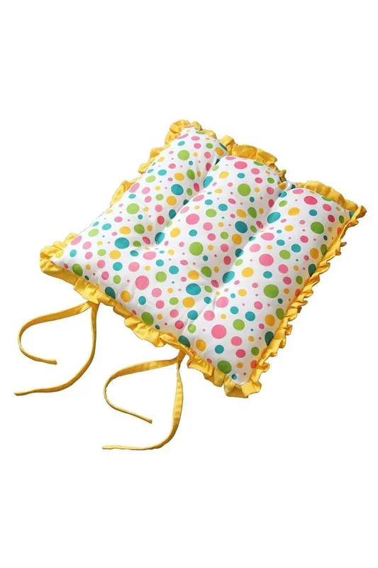 Reversible Yellow Frilled Cushion Seat Pad with Ties Polka Dots Multi