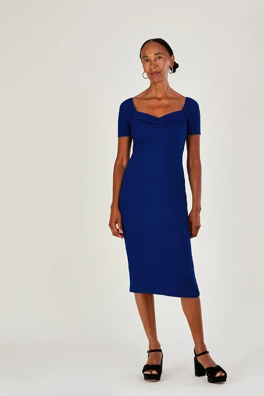 Ribbed Sweetheart Midi Jersey Dress