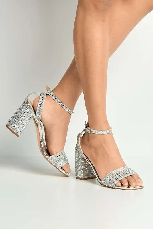 Rinesa Gemstone Encrusted Block Heel Anklestrap Sandals