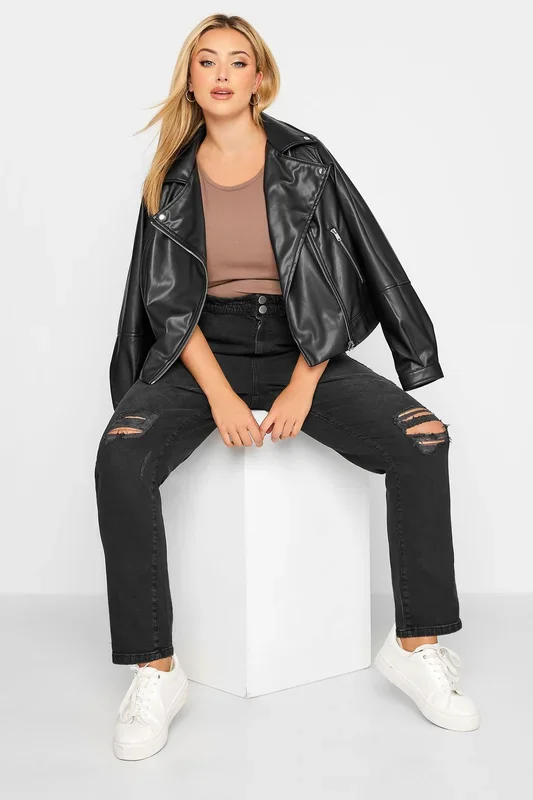 Ripped Elasticated Mom Jeans
