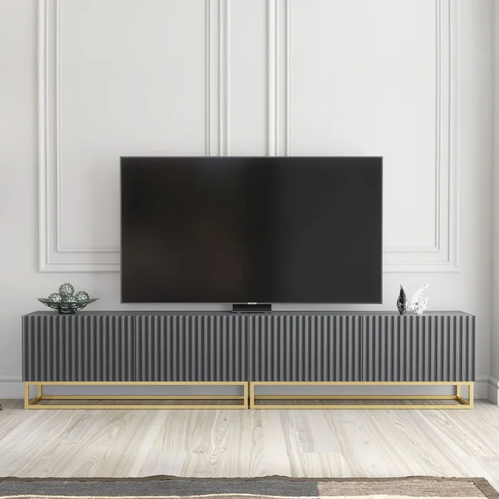 Ripple Duo TV Unit 200cm – Modern Fluted Design with Push to Open Doors