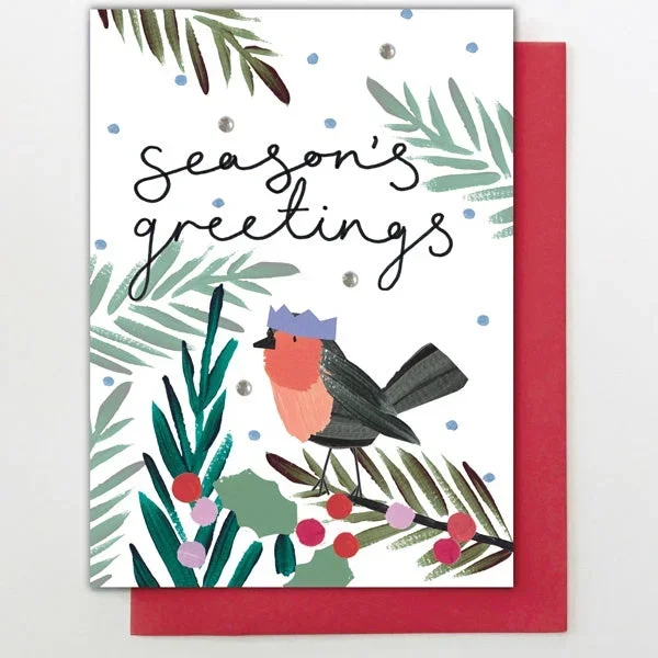 Robin and Leaves Card
