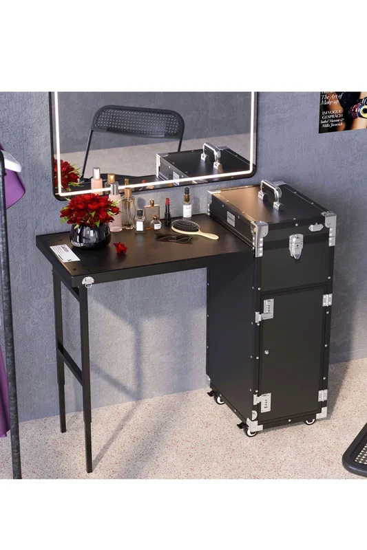 Rolling Manicure Table Nail Desk Makeup Train Case
