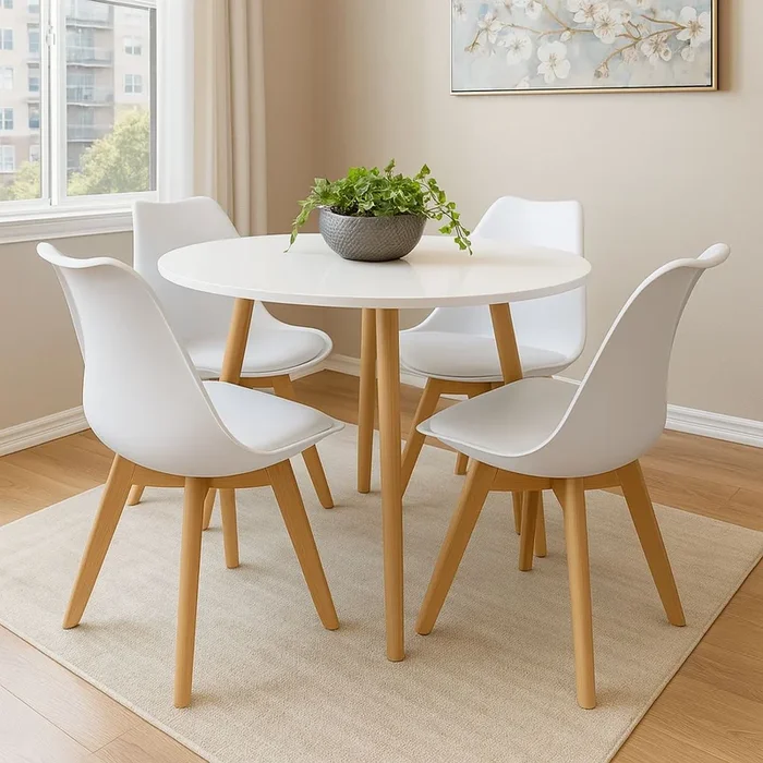 Round Kitchen Dining Table Set And 4 Tulip Chairs, Wood Circular Table