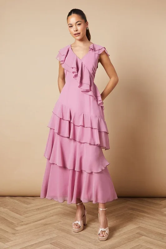 Ruffle Asymmetric Maxi Dress
