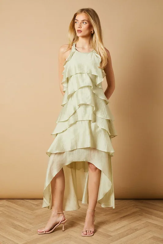 Ruffle Detail Tiered Midi Dress