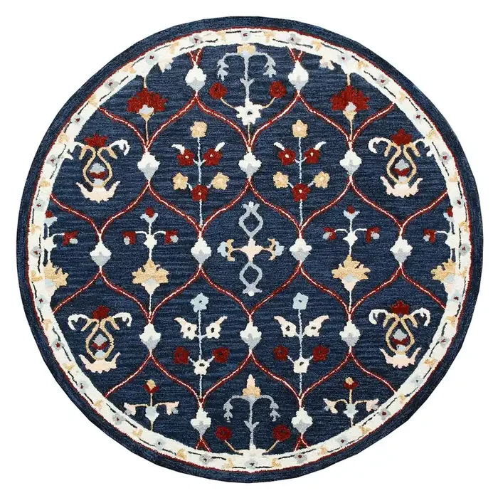 RugsA Navy/Red Trellis Wool Round Rug
