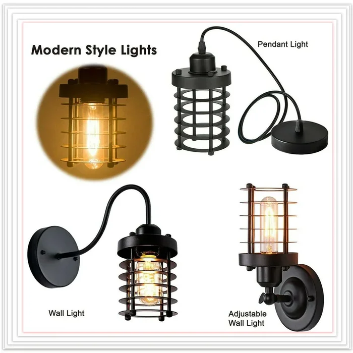 Rustic Black Farmhouse Cylindrical Cage Foyer Pendant Light~2023