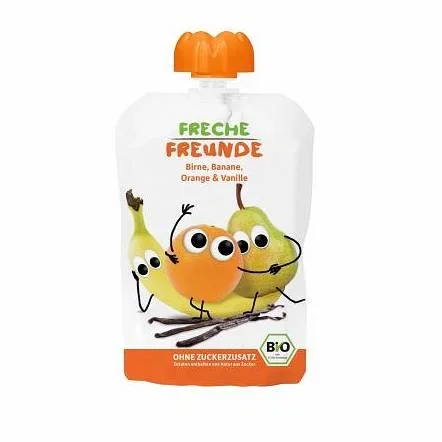 Saftmousse für Kinder Birne Banane Orange Vanille 100g EKO FRECHE FREUNDE ERDBAR