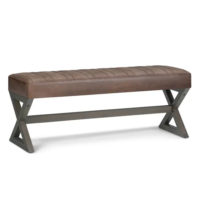 Salinger Solid Hardwood Large Ottoman Bench In Distressed Chestnut Brown