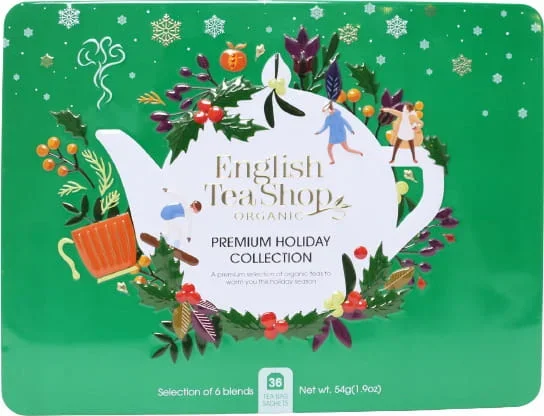Sammlung von Weihnachtstees in einer Metalldose grün 6 Geschmacksrichtungen BIO – 36 Teebeutel ENGLISH TEA SHOP