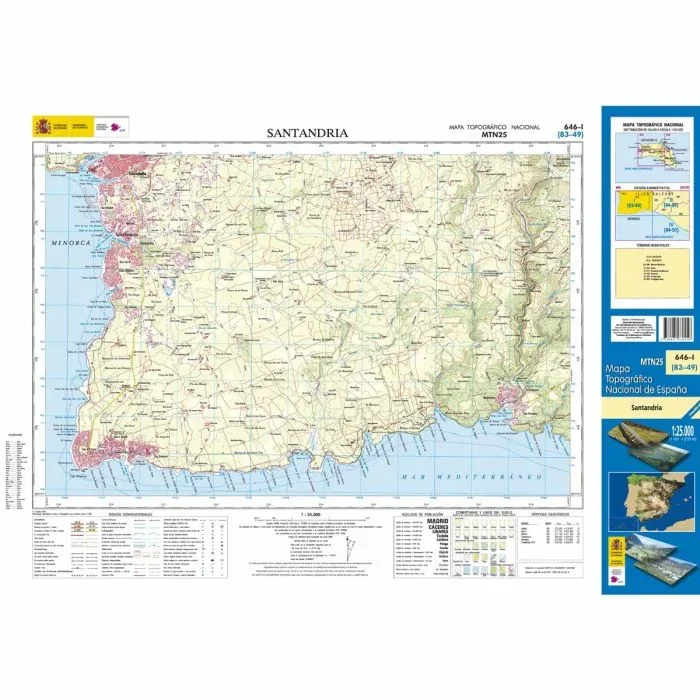 Santandria, Menorca, Spain [646-1] CNIG MTN25 Topographic Map 1:25,000